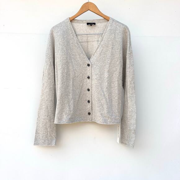 ME+EM Cotton Heather Gray Grey Cardigan Sweater Size 10 Light Minimalist - Picture 2 of 8